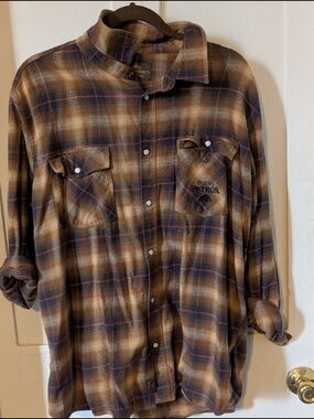 Patrón Branded Plaid Flannel Shirt - Brown & Navy